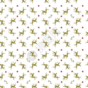无缝图案金色圣诞鹿红星和金色的螺旋球图片
