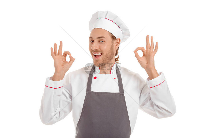 白人背景的帅男厨师图片
