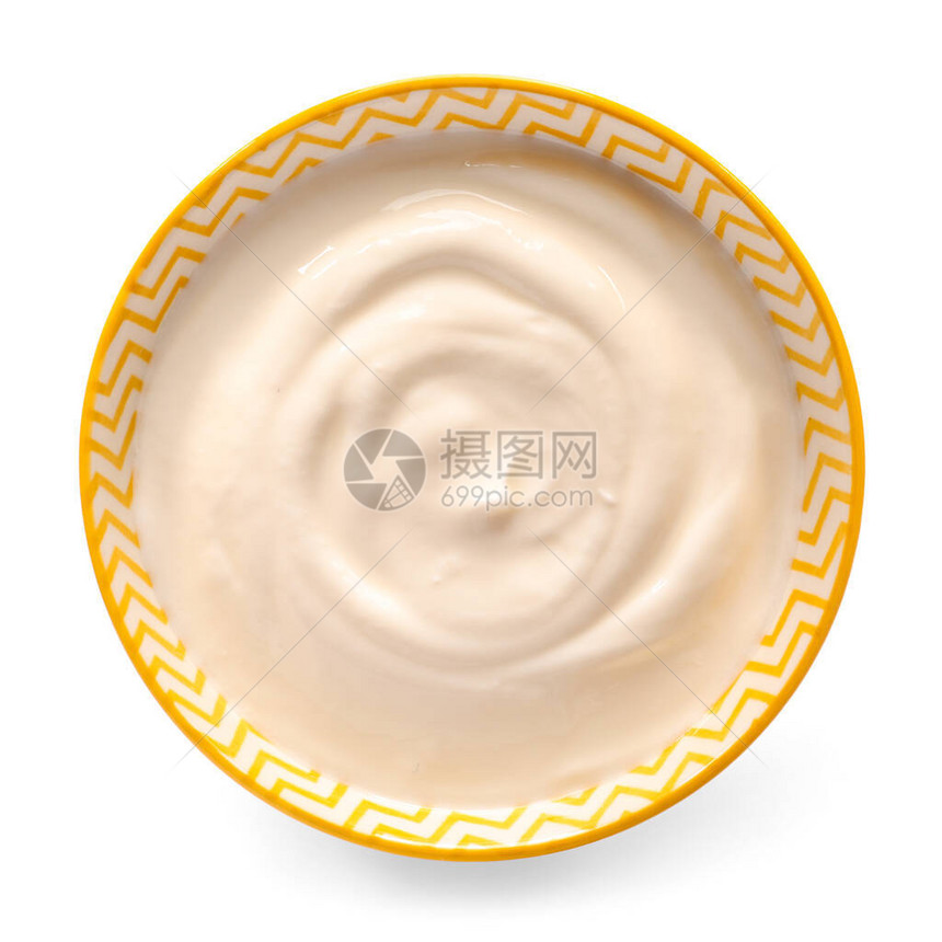 白色背景的美味酸奶碗图片