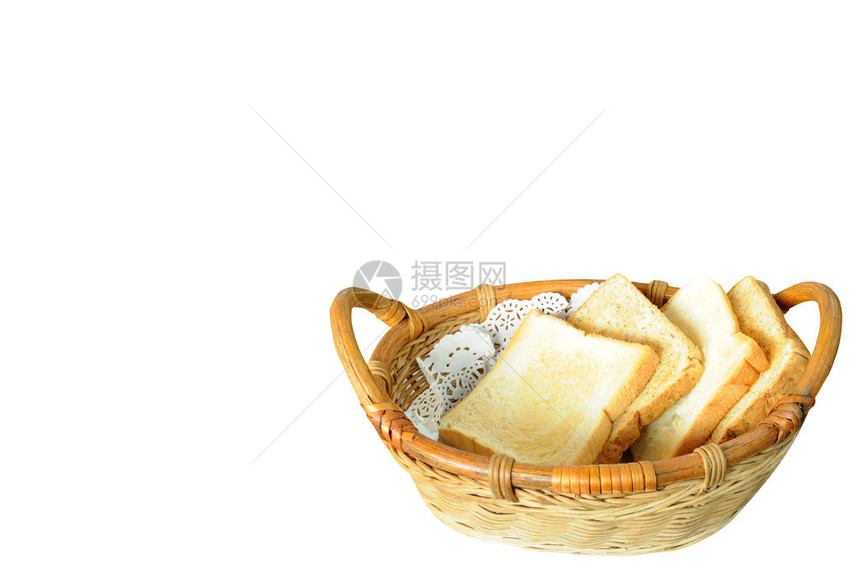 分离的藤制面包篮包括剪切路径图片