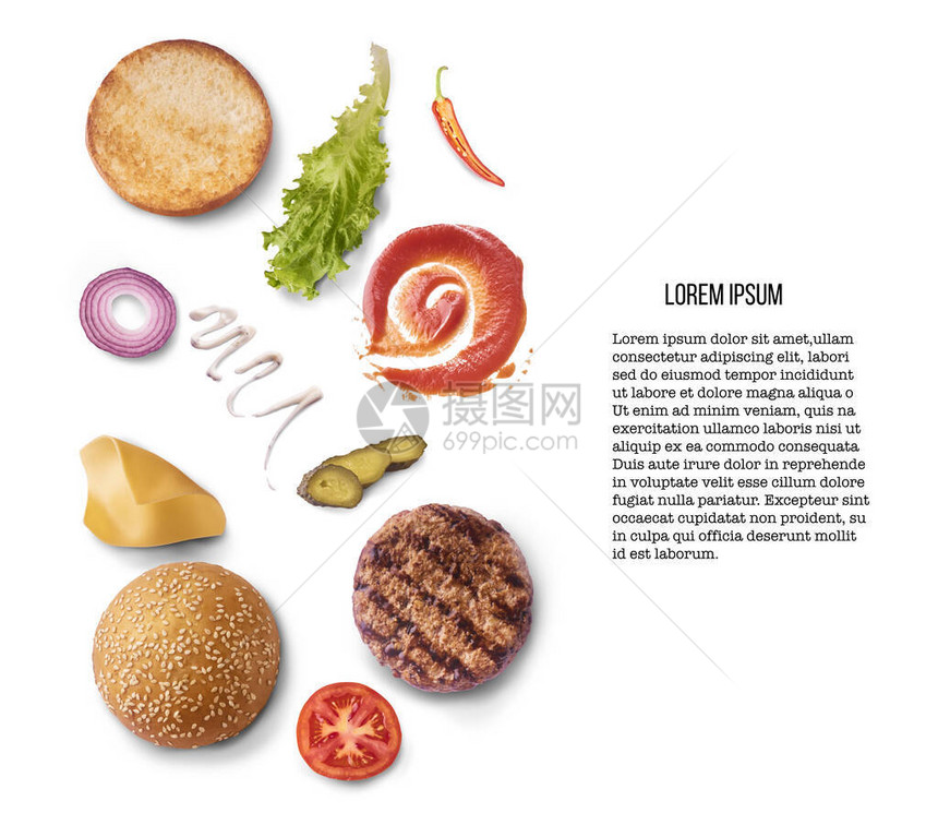 在白色背景上隔离的美味汉堡配料高分辨率图像HighSoluti图片