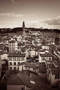 BW意大利佛罗伦萨屋顶景观的城市天际线背景图片