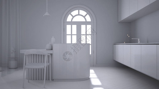 白色项目总草案优雅的厨房图片
