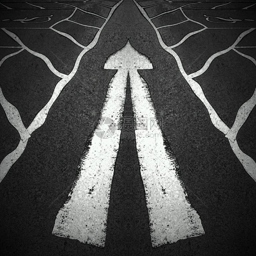 新的黑色清洁沥青路面新黑干净沥青路面上的双光白方向箭头图片