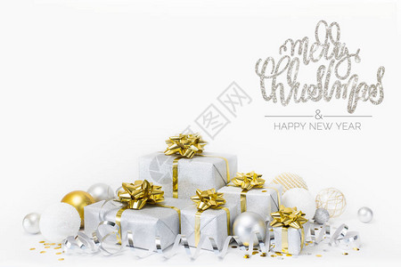 圣诞银金礼品盒装饰白色图片