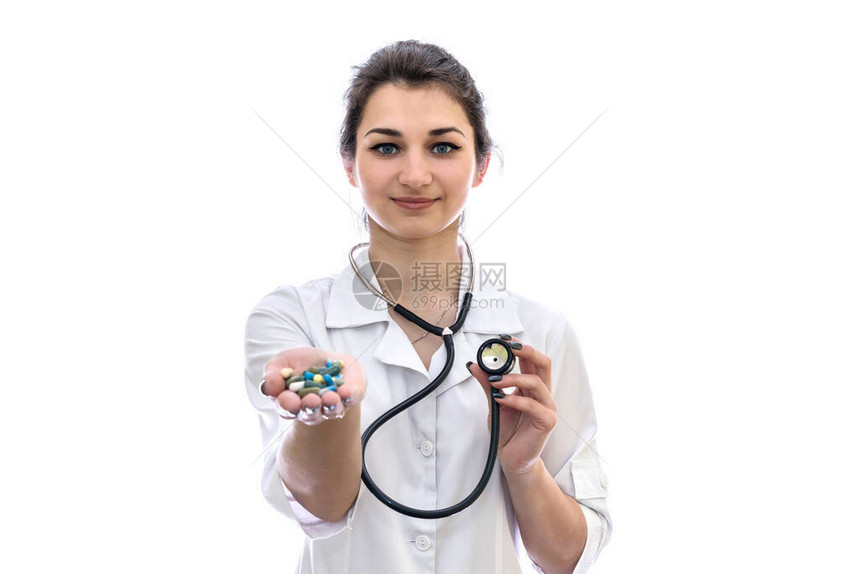 医生用鲜花药丸在棕图片