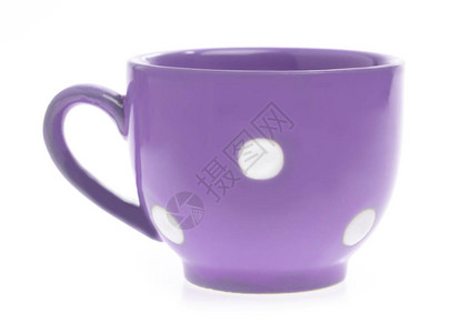 孤立在白色背景上的紫色空茶杯图片