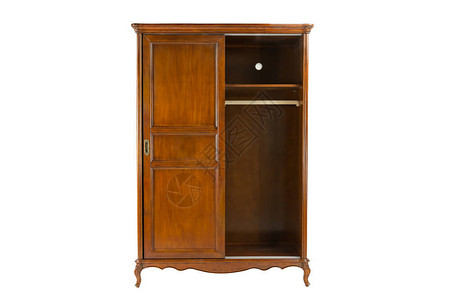白色背景上有两扇门的棕色木制衣柜图片