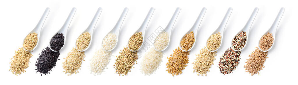 燕麦黑米糙米carnaroli米荞麦印度香米khorasan小麦大麦藜麦拼写背景图片