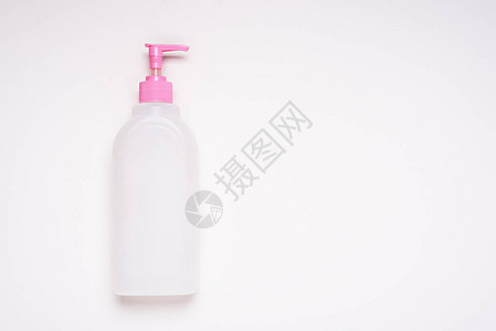 顶视图白色空塑料清洁产品瓶图片