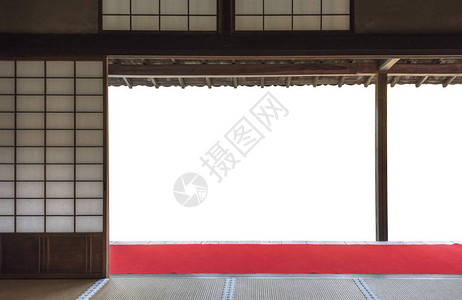 传统的日本木制和大米纸面门图片