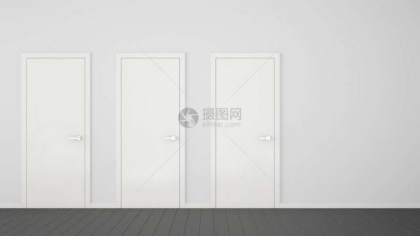 空荡的室内设计与封闭的门框门把手木灰色地板具有复制空间的选择决定选择图片