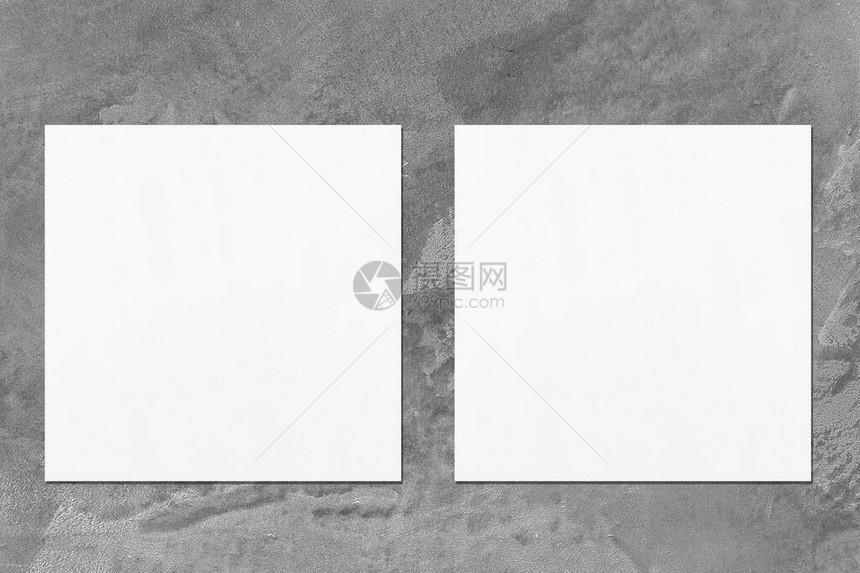 两个空白方形传单或名片模型图片