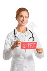 医生持有白色背景的带有DIABETE图片