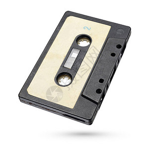 白色背景上隔离的旧黑色录音磁带图片