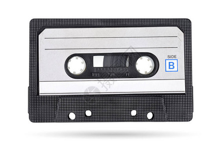 旧的黑色录音带紧凑盒带隔离在白色背景上图片