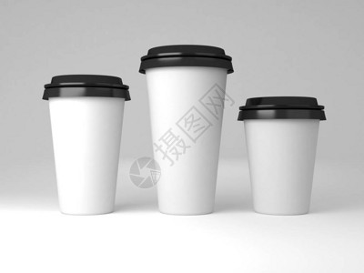 用于展示标志公司身份或插图的三种尺寸的混合纸咖啡杯单位背景图片