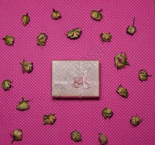 粉红背景最上方的粉红色玫瑰花芽中弓形结弓的蜜蜂平背景图片