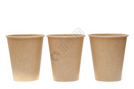 用于咖啡茶白色背景环境材料饮的棕色纸杯图片