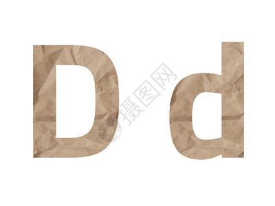 字母艺术字字母D字体母表字母Lettring孤立皱巴的包装纸质感效果背景