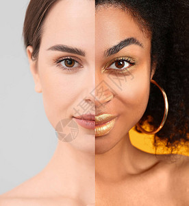 非裔美洲妇女和高加索妇女比较肖像图制止图片