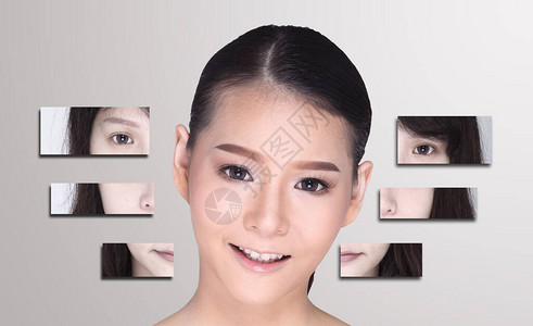 亚洲女拼凑组成了发型整容外科手术图形面貌分化不同视觉风格工作室图片