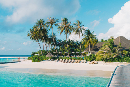 马尔代夫热带度假酒店和岛屿背景图片
