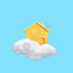黄色房子在白云上漂浮的最小概念图像图片