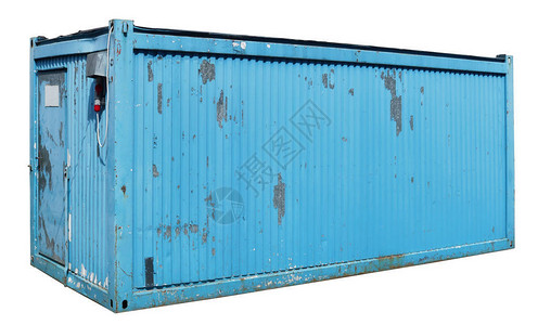 由蓝色旧货运集装箱制成的农用工具的果冻谷仓图片