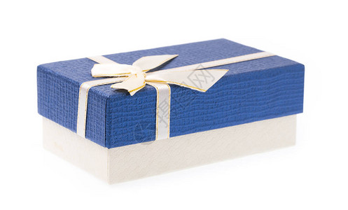 蓝色礼品盒白丝带在白色背景图片