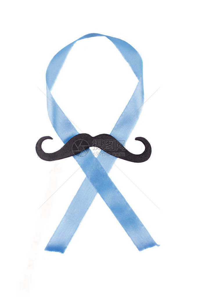 黑胡子和蓝丝带作为抗癌症运动的象征白图片