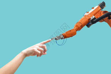 人手与机器人手系统概念智能技术与复古图片