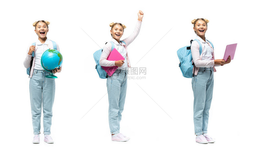 女生用白色背景的背包背包图片
