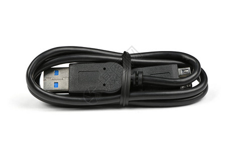 单黑色USB可操作孤立于白色背景图片