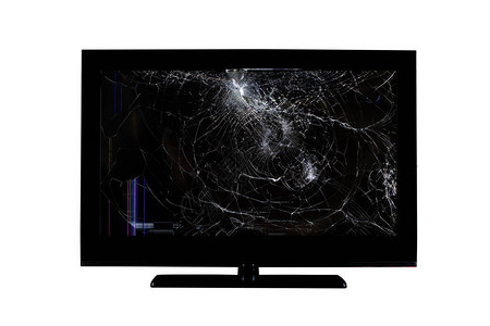 白色背景隔离的液晶显示器计算机监视器或全hd电视机的破碎屏幕上的彩图片