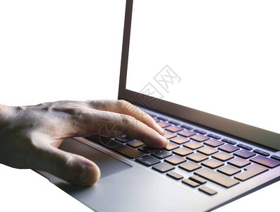 白色背景下移动计算机键盘上的人手作为远程教图片