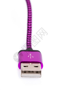 白色背景隔离的充电器智能手机紫色USb图片
