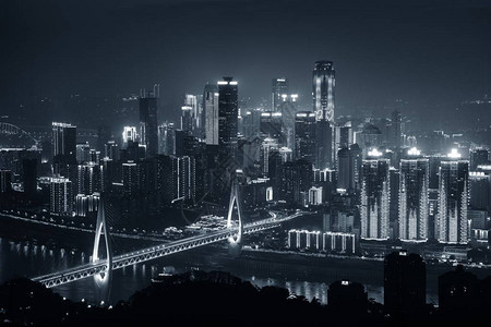 重庆市的桥梁和城市建筑夜图片