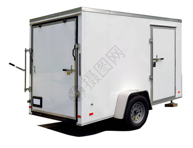 白色双轮通用拖车的侧面和背面隔开带有背景图片