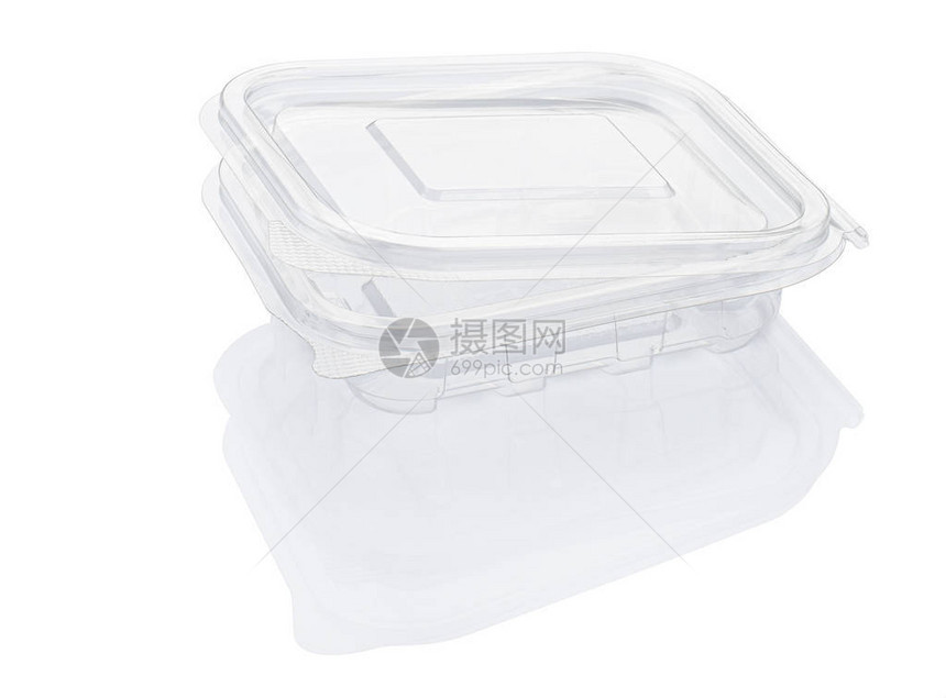 清空的开放透明塑料食品集装箱用剪片路条图片