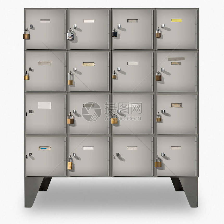 设计柜子的金属储物柜有不同的锁和标签图片