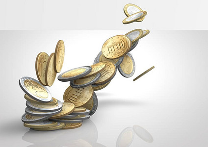 琐事白色背景上美元和欧元的硬币下降3D渲染设计图片