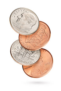 白背景中孤立的带硬币和美元零分背景图片