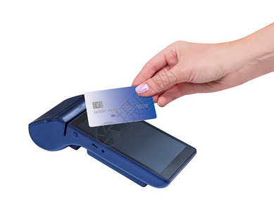 现代蓝色付款终端用磁带卡支付手持卡片图片