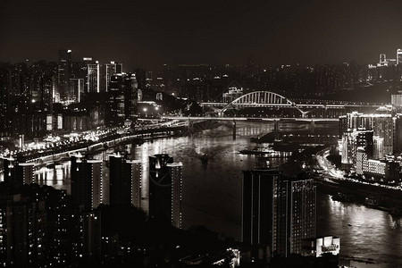 重庆市夜间城市建筑桥图片