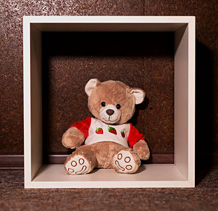 方形橱柜里的泰迪熊玩具图片