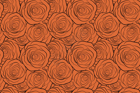 手绘花卉图案复古花无缝图案橙色玫瑰图案花卉图案素描与单色玫背景图片