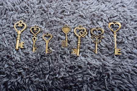 织物上的一组小装饰钥匙图片