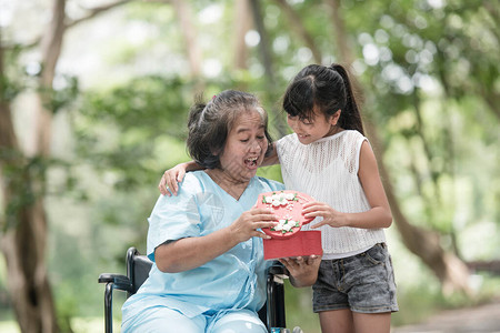 奶坐在轮椅上外孙女图片