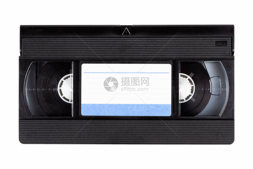 旧黑色复古vhs盒式磁带正面与空白纸标签图片
